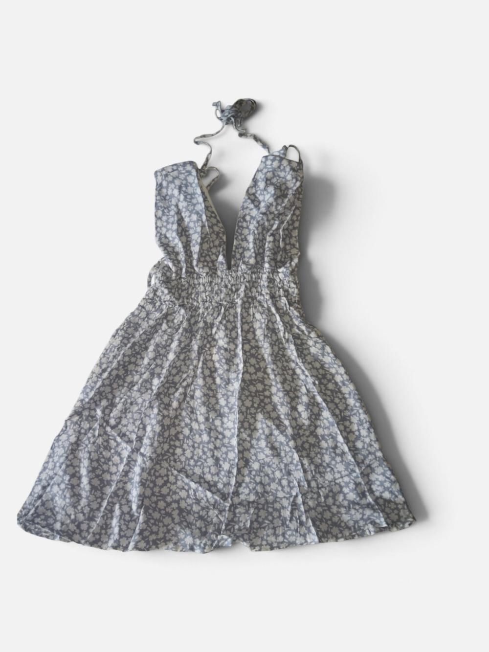 New Timing Light Blue Floral Halter Sundress for Women